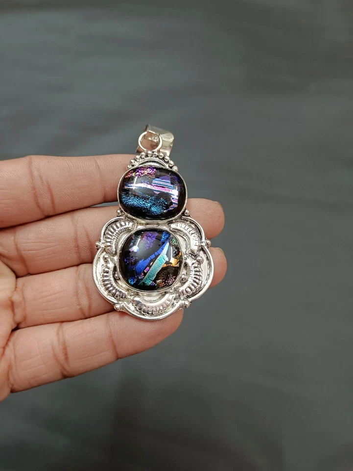 Hermoso colgante de vidrio americano de plata de ley colgante de regalo para ella Foto 3 de 4