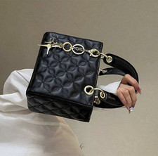 DEDO Black Quilted Top Handle Satchel, Detach...