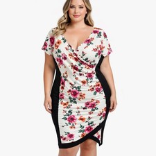 Almost Famous Womens Floral Colorblock Midi Dress Size 3X Career Office Workwear