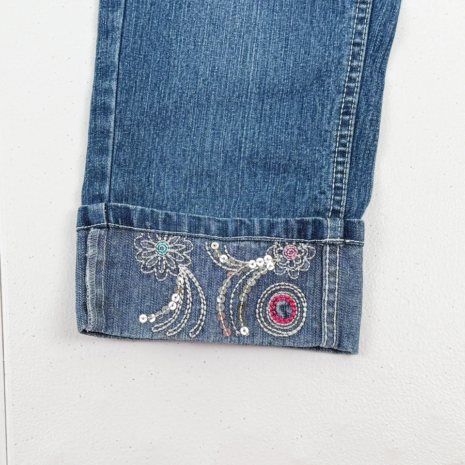 Pantalones de mezclilla capri con puños bordados lentejuelas talla 10 de Disney Hannah Montana para niñas Foto 3 de 4