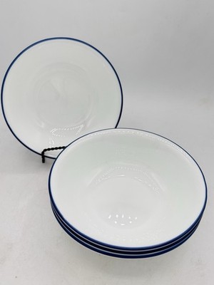 Corelle Vitrelle 6.25'' Soup Cereal Bowls Blue Rim on White USA Set 4 NWOB