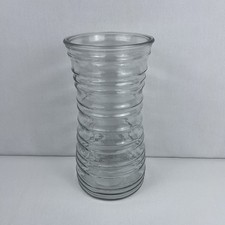 Vintage Clear Heavy Glass Round Horizontal Ringed Ribbed Home / Kitchen Vase US