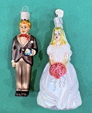 2003 Blown Glass OLD WORLD CHRISTMAS Bride and Groom Ornaments in Boxes
