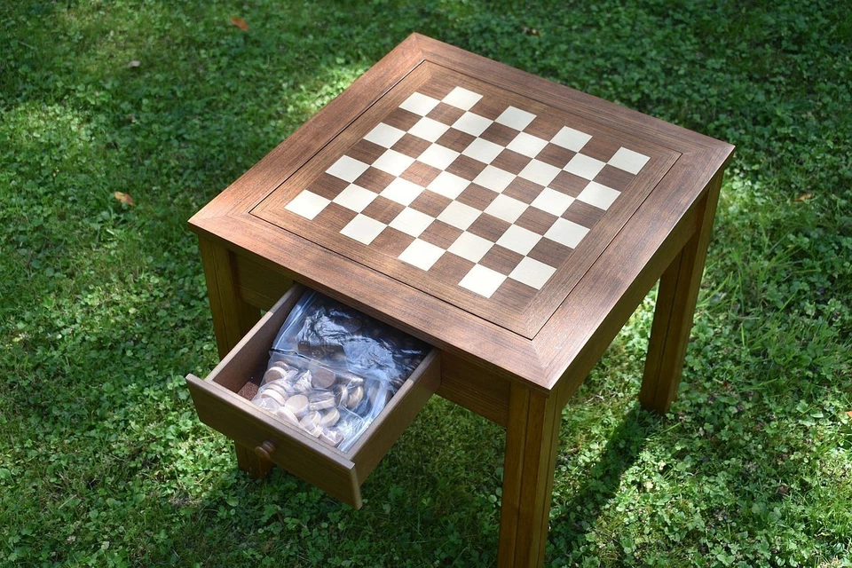 Schachtisch Schach-Backgammon-Dame Holz dekorativ 2 Spielflächen neu - Bild 3 von 4