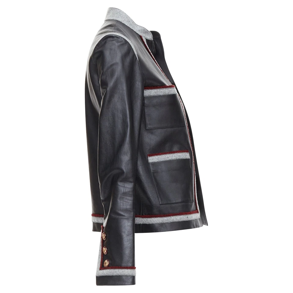 Женская кожаная куртка Chanel Paris Shanghai с отделкой 4 кармана черная размер 38 - Изображение 4 из 4