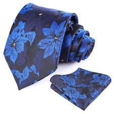 Mens 3.35inches Large Floral Pattern Necktie and Printed 159-navy royal Blue