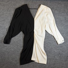 MNG Mango Black & White Colorblock Draped Mini Dress 3/4 Sleeves Womens US 8