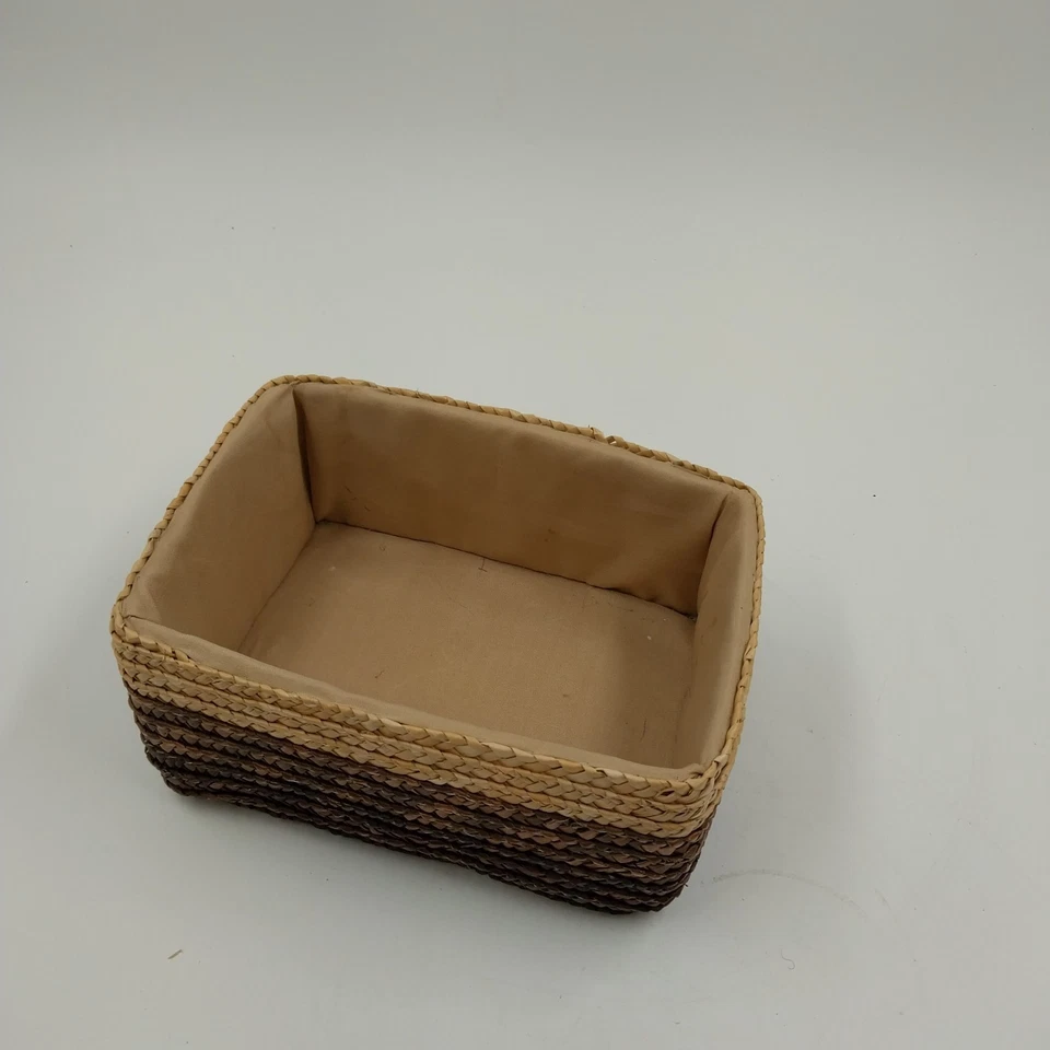 Handwoven Rattan Storage Basket Organizer 2-Tone with Sewn Liner Rectangular 7" - Image 2 of 4