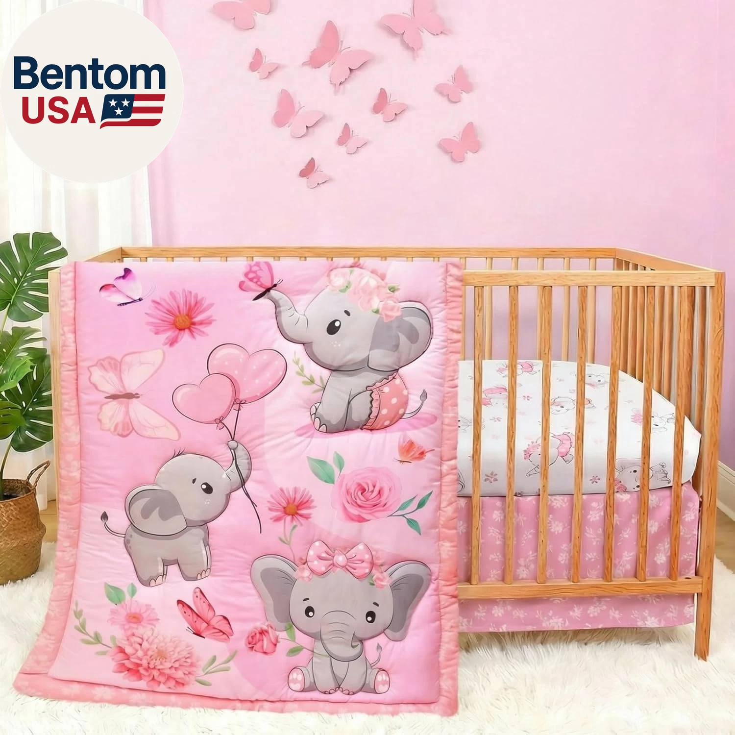 Baby Girl Crib Bedding Set Pink Elephant Crib Nursery Comforter Bed Sets Decor w
Opens in a new wind