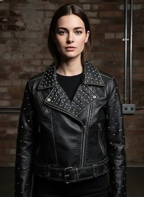 Kunstleder Nieten Bikerjacke Kunstleder Distressed Bikerjacke