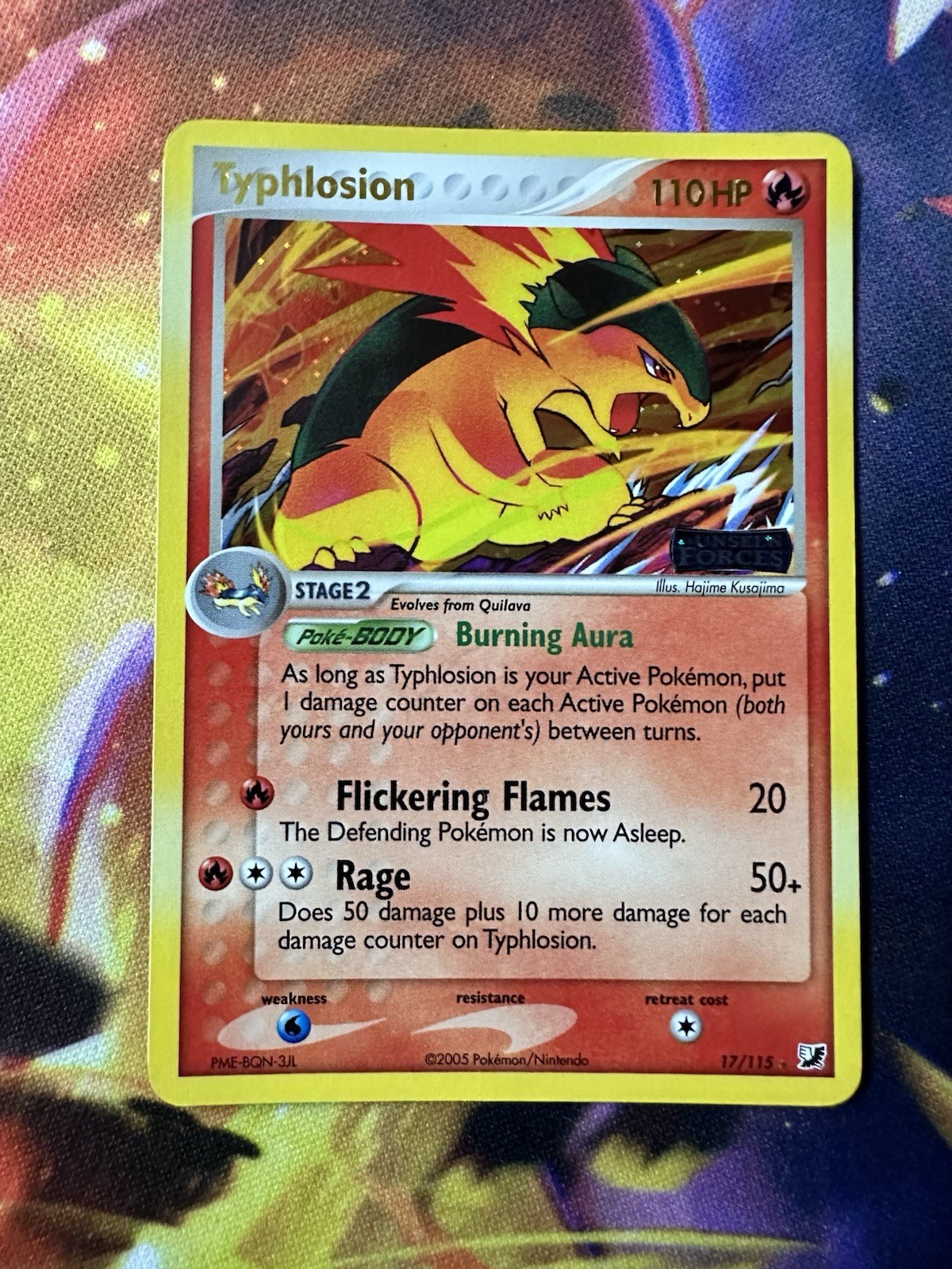 UNSEEN FORCES TYPHLOSION 2005 RARE POKEMON CARD 17/115 Stamped