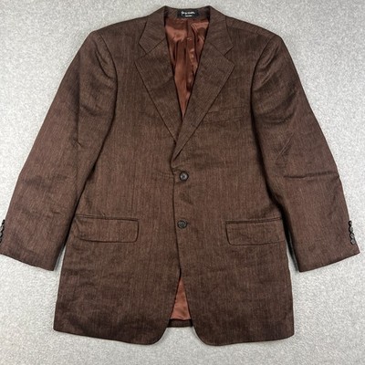 John Nordstrom 100% Linen Ormezzano Sports Coat Blazer 42R Mens Brown Jacket