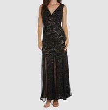 R&M Richards Women's Black Sequin Lace V-Neck Sleeveless Gown Dress Size 6