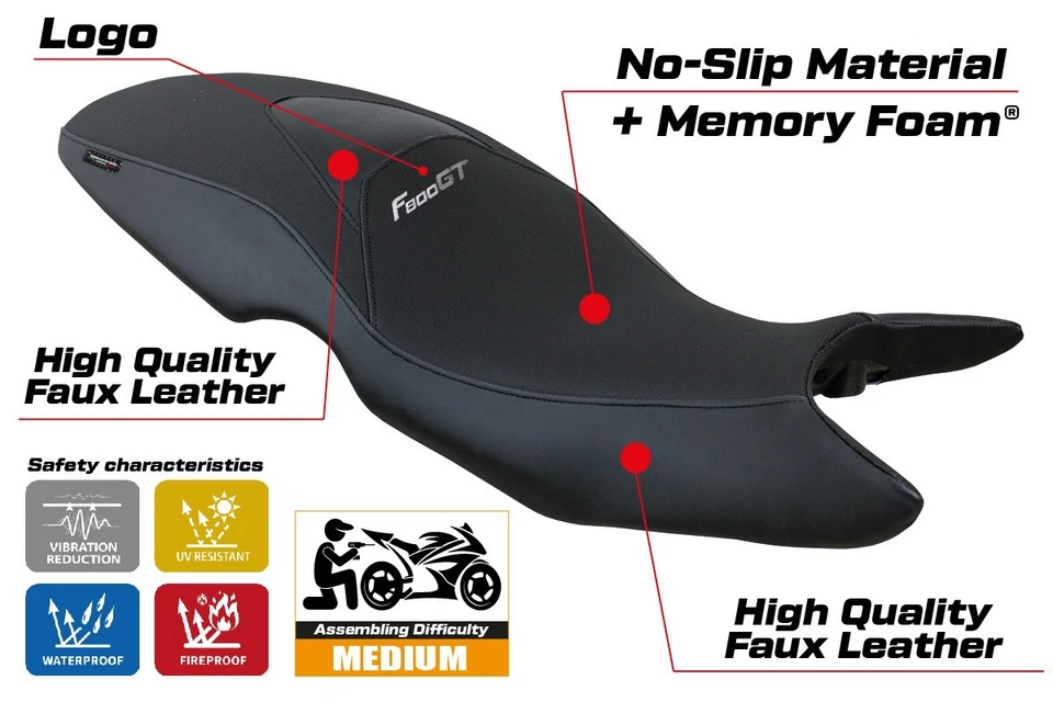 Cubierta de asiento BMW F800GT 2012 2013 2014 2015 2016 Tappezzeria Comfort negra Foto 2 de 4