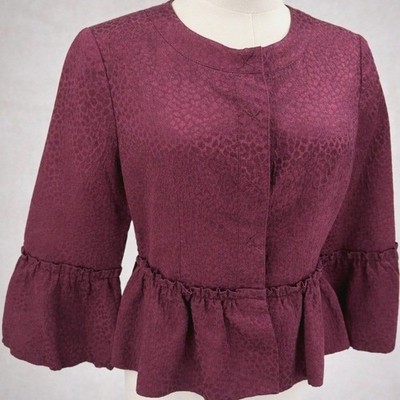 BCBGMAXAZRIA Giselle Silk Wool Leopard Jacquard Bell Sleeve Jacket Top Sz Small