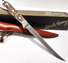 Schrade Uncle Henry Staglon Fish Fillet Knife + Brown Leather Sheath 168UH