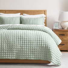 Sage Green King Size Quilt Bedding Sets with 2 Pillow Shams, Lightweight Soft Be