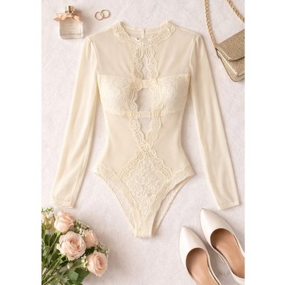 Hot As Hell HAH Bodysuit Womens Small Ivory NWT Sheer Lace Mesh Sexy Bridal
