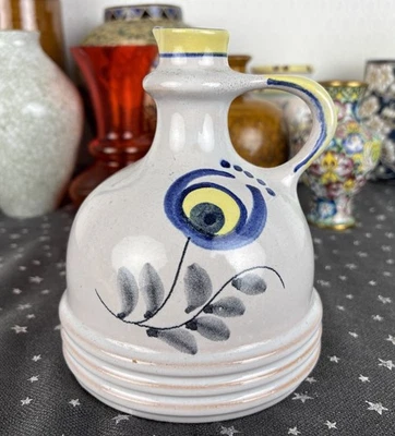 Bauernvase Shabby Landhaus Keramik Blumenvase 16cm Blumen weiß gelb blau Flasche - Bild 1 von 4