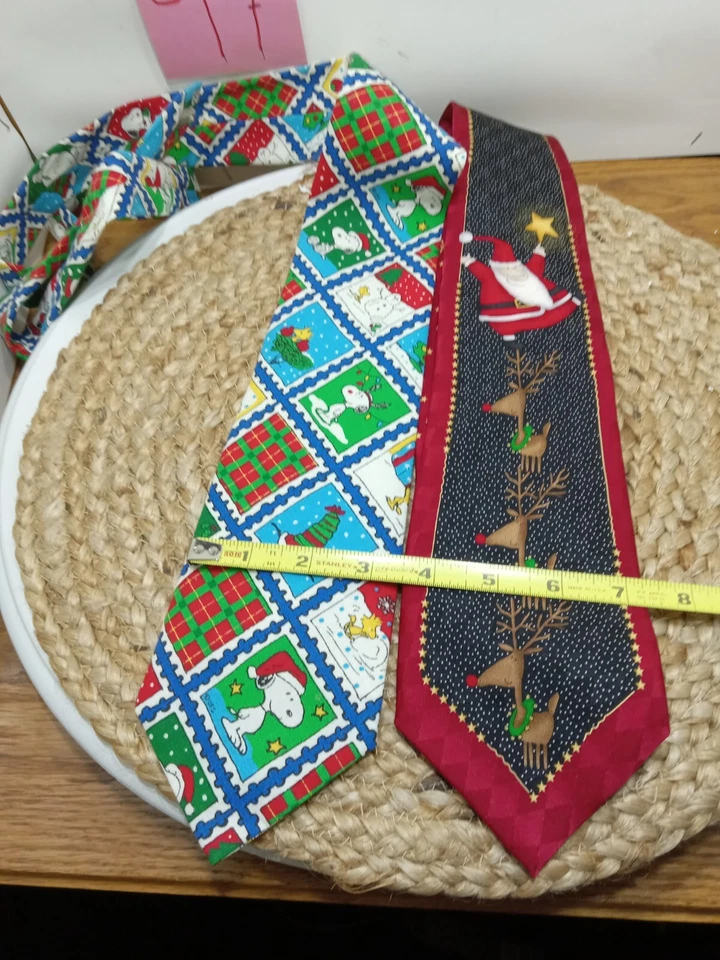 Corbata Snoopy Woodstock Cuello Seda Borgoña Papá Noel Foto 3 de 4