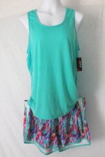 NEW Womens 2 pc Workout Set Size Small Tank Top Shorts Active Wear Green Gym