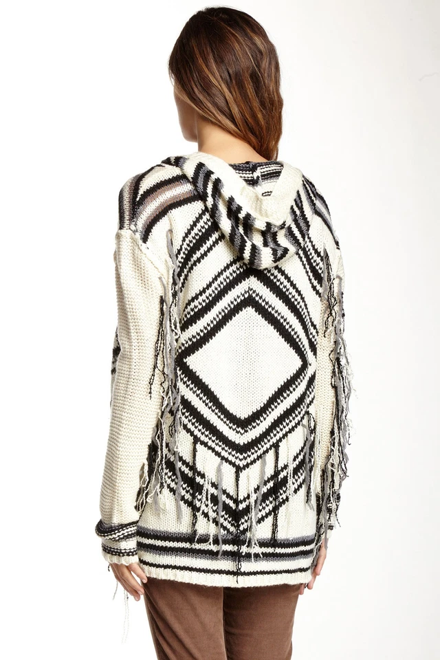 Suéter con Capucha Vintage Havana Navajo Azteca Gruesa Flecos, Junior Mediano Foto 2 de 3