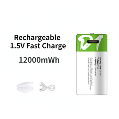 Rechargeable Battery USB D1 1.5V Fast Charge Li-ion Type C Cable 12000mWh Radio - Foto 1 di 5