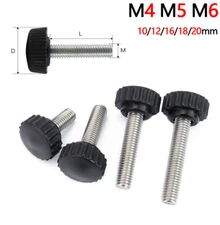 Plastic Black Thumb Screw M4~M6 Male Thread Knob Grip Round Hand Tightning Screw