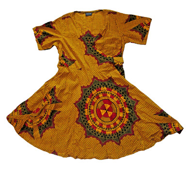 TribalByN Yellow Black Red Itohan African Print Wrap Dress Pockets Plus 2X 3X