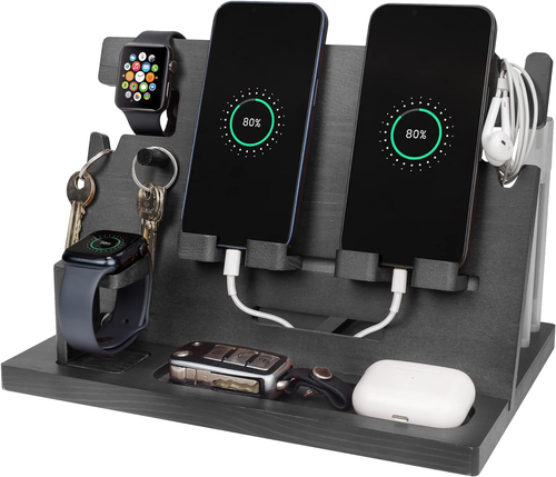 Regalo Uomo Compleanno Docking Station in Legno per Smartphone Supporto Portafog - Photo 10/12
