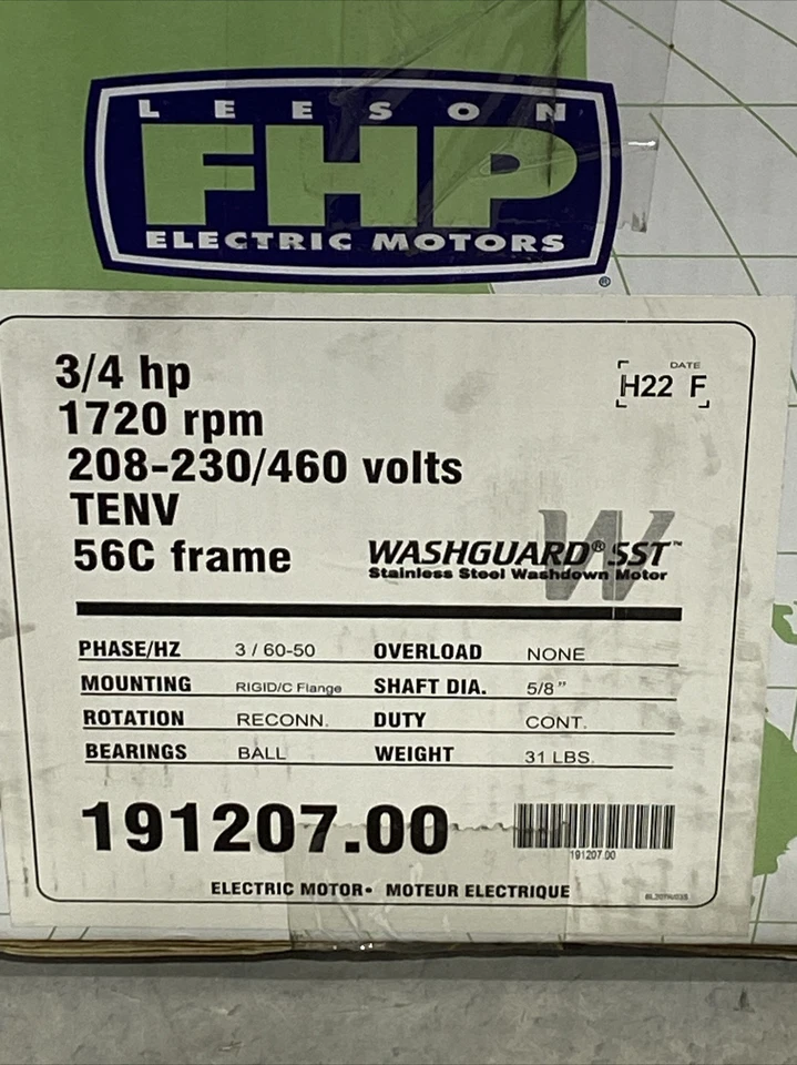 Leeson Washdown 3 Phase 3/4 HP Motor 191207.00 New - Image 2 of 3