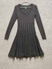 Dana Buchman Dress Womens Medium Gray Long Sleeve Ribbed Flared