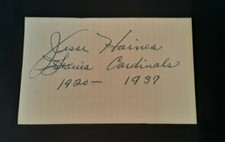 AUTOGRAPH W/COA  JESSE HAINES ST LOUIS 1920-37  3.5X2.5 HOF  CLEAN NICE STRONG 