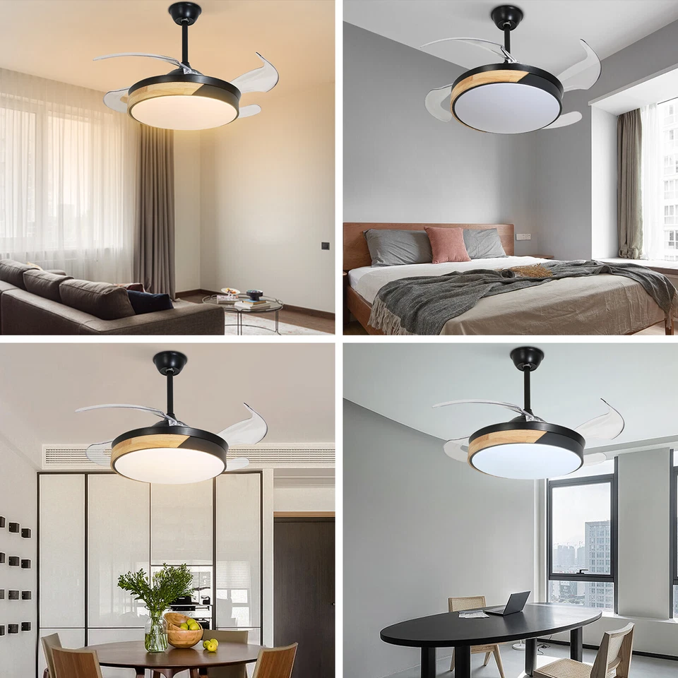 42" Ceiling Fan Light Round Chandelier LED Lamp 2 Color Change With Remote Black - Image 2 of 4