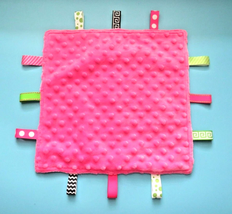 粉红色绿色猫头鹰箭手工安全毯Lovey Lovie标签黑色柔软婴儿 — 第 3/4 张图片