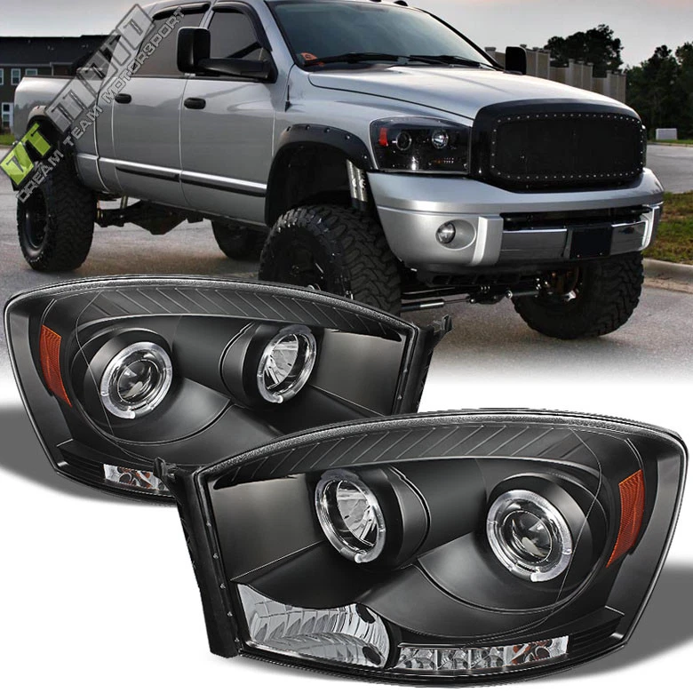 Faros proyectores LED halo negros Dodge Ram 2006-2008 luces luces izquierda+derecha Foto 2 de 4