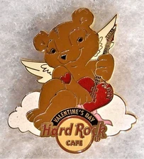 HARD ROCK CAFE ONLINE BEAR WITH WINGS ON CLOUD WITH RED HEART GUITAR PIN # 59424