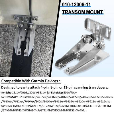 Transducer Pole Heavy Duty Transom Mount With Spray Shield For Garmin Echo, EchoMap, GPSMAP Transducers - Compatible With 4/8/12 Pin Sensors (Replaces 010-12006-11) Garmin Gps Mount