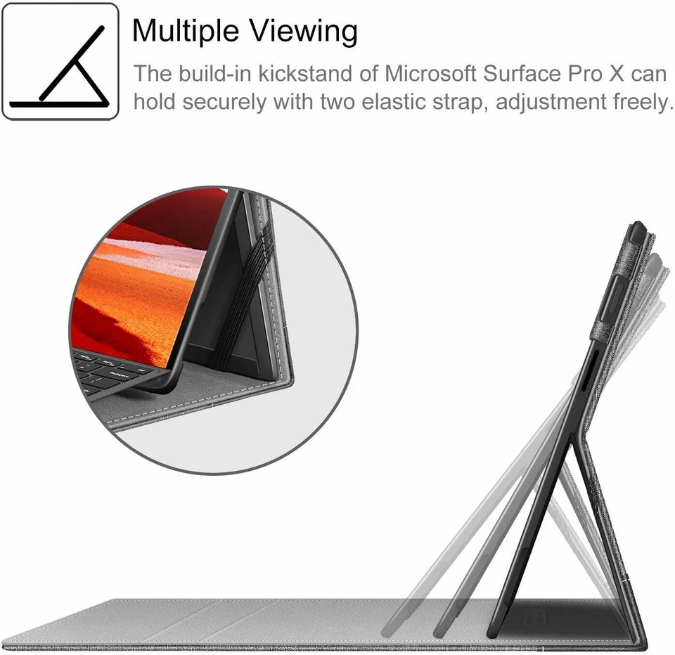 For 13 Inch Microsoft Surface Pro X 2020 Case Multiple Angle Portfolio Cover - Image 2 of 4