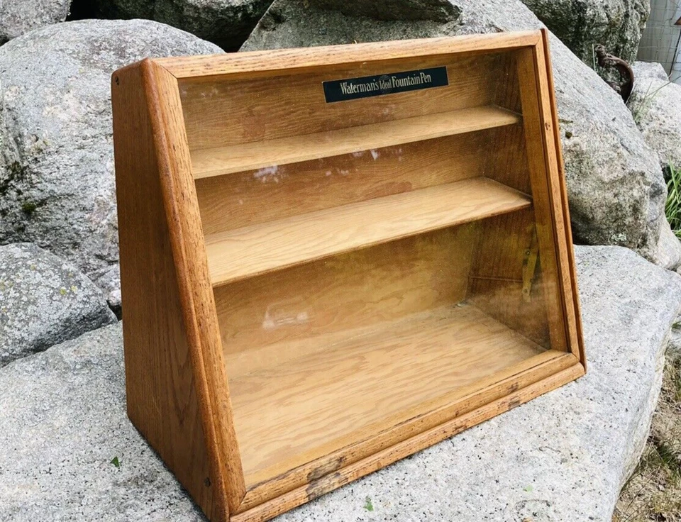 Vitrina de madera de roble encimera tienda pluma estilográfica ideal Waterman vintage Foto 4 de 4