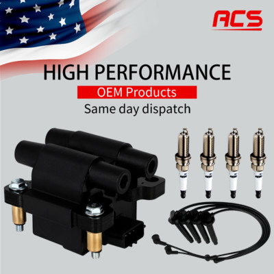 OEM Ignition Coil & 4X Iridium Spark Plugs & Wires for Subaru Impreza 2.5L UF538