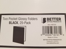 19 2-Pocket Presentation Portfolio Folders Glossy Black Better Office Products