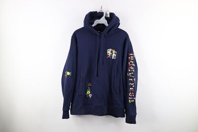 Teddy Fresh Mens Size Small Spell Out Flower Floral Hoodie Sweatshirt Blue 