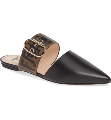fendi leather flat mules