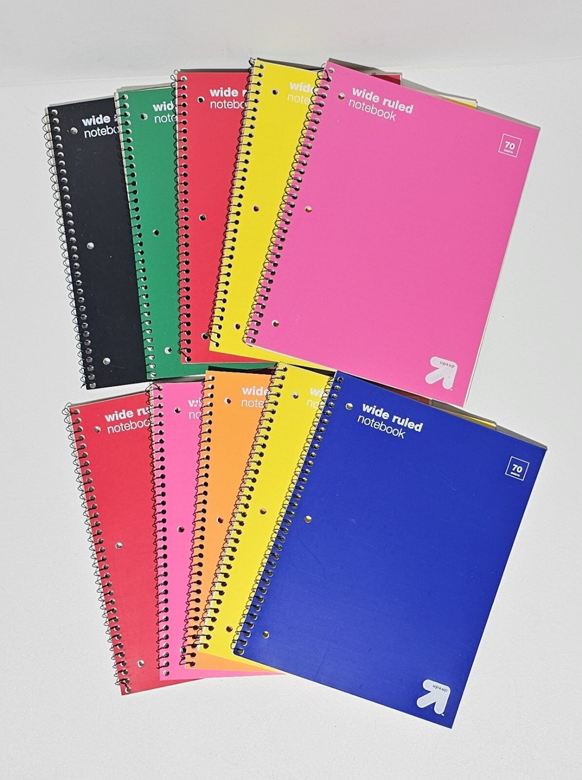 Set Of 10 pcs Up & Up Wide Ruled Notebook, 70 Sheets. Set of random colors.
