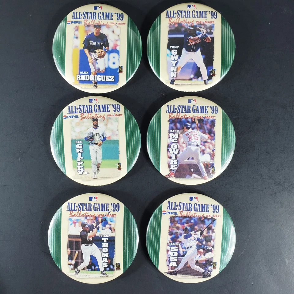 6 All Star Game 1999 Walmart Wincraft McGwire Griffey Sosa Pin Back Button MLB - Image 2 of 4