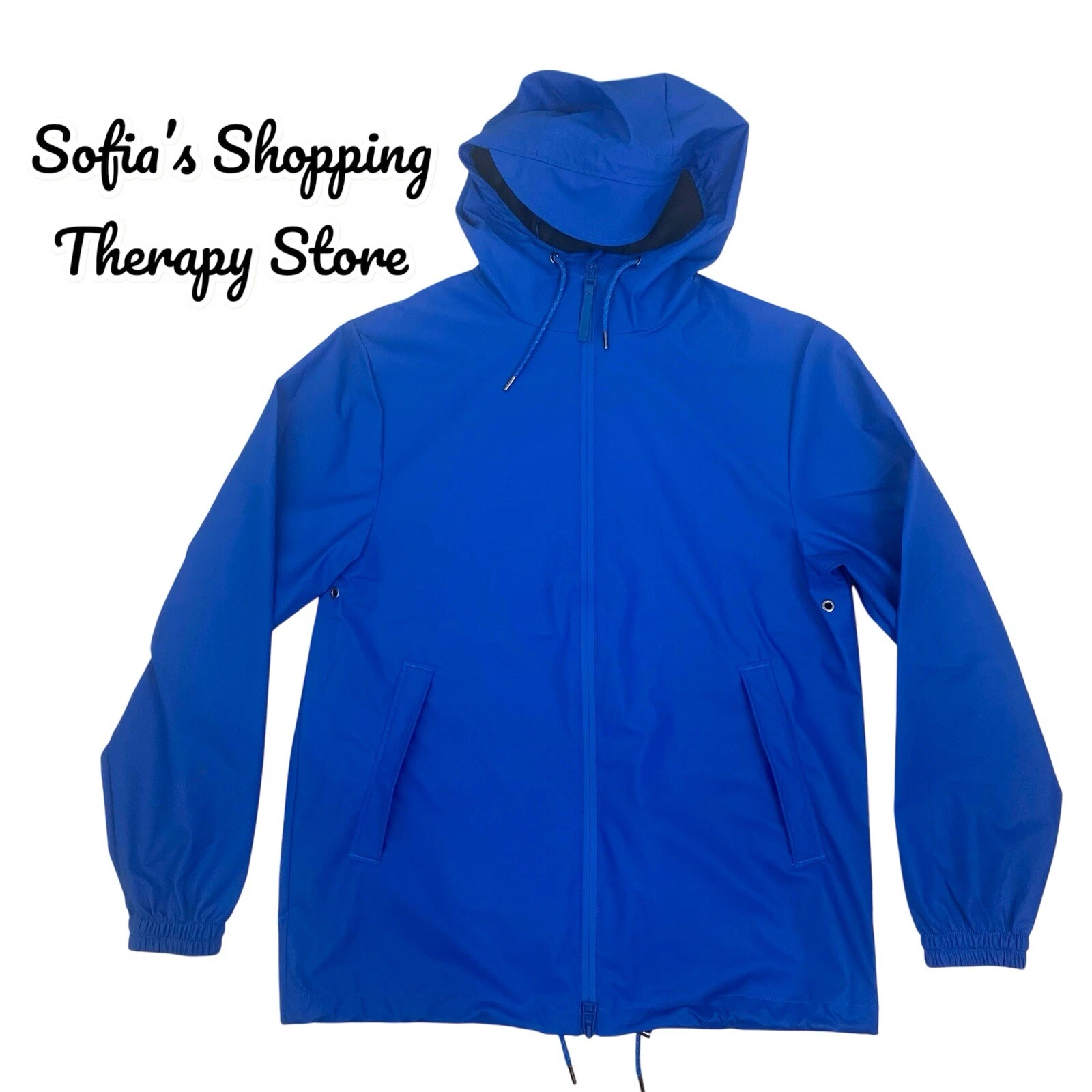 RAINS Storm Breaker Hooded Rain BLUE Jacket Men's Small / Women's Medium Unisex