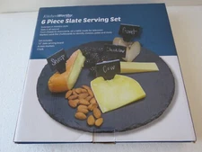 KitchenWorthy 6 Piece  Set *12" Slate Serving Board* 4 Slate markers* Chalk