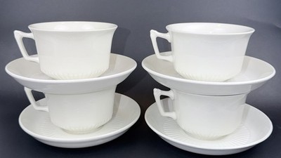 Adams Empress Flat Cups & Saucers Set of 4 White Ironstone England Wedgwood