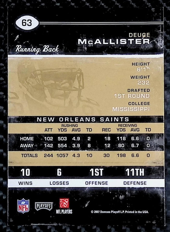 Deuce McAllister - 2007 Playoff Contenders #63 - New Orleans Saints - Image 2 of 2